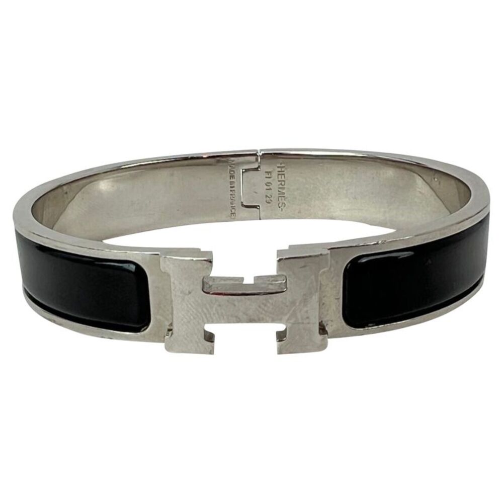 Hermes Clic H Bracelet Narrow Black Silver Finish